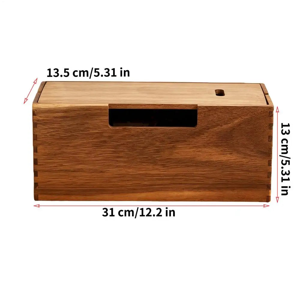 Wooden Cable Storage Box – Desk Cord & Charger Organizer Cable Organizer Box PLUSH 1PC