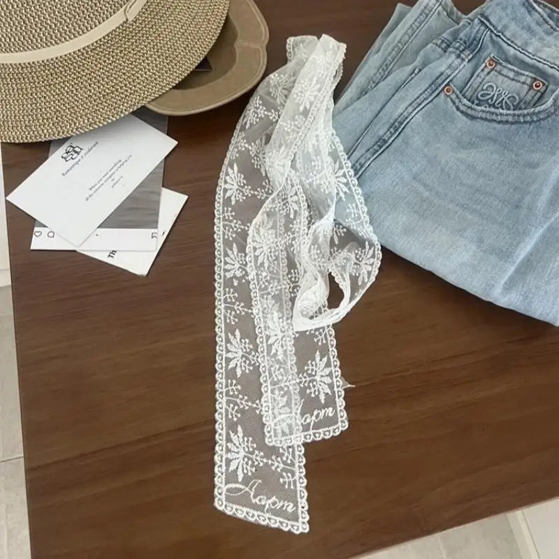 Y2K Floral Lace Waist Belt Bow Sash & Hair Scarf Lace Waist Belt PLUSH A1