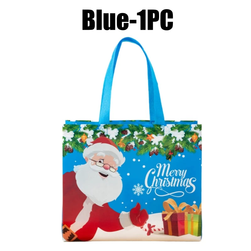 Christmas Non-Woven Gift Tote Bags with Handles – Xmas Party Christmas Gift Bags PLUSH Blue-1PC L-36x47cm