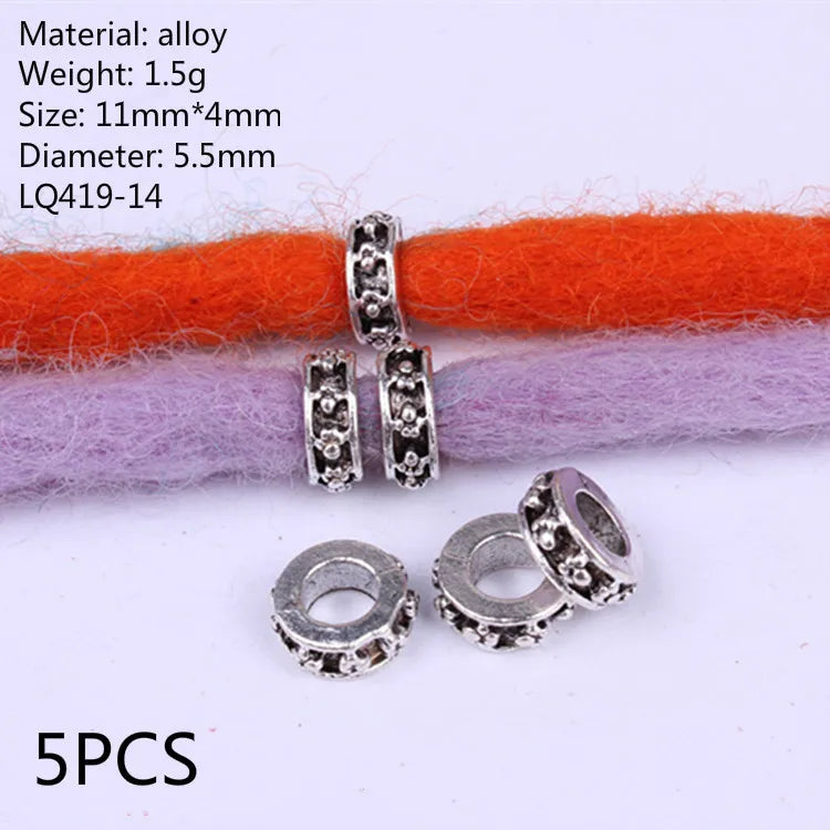 5pcs Silver Viking Dreadlock Hair Beads – Braid Cuffs & Clips