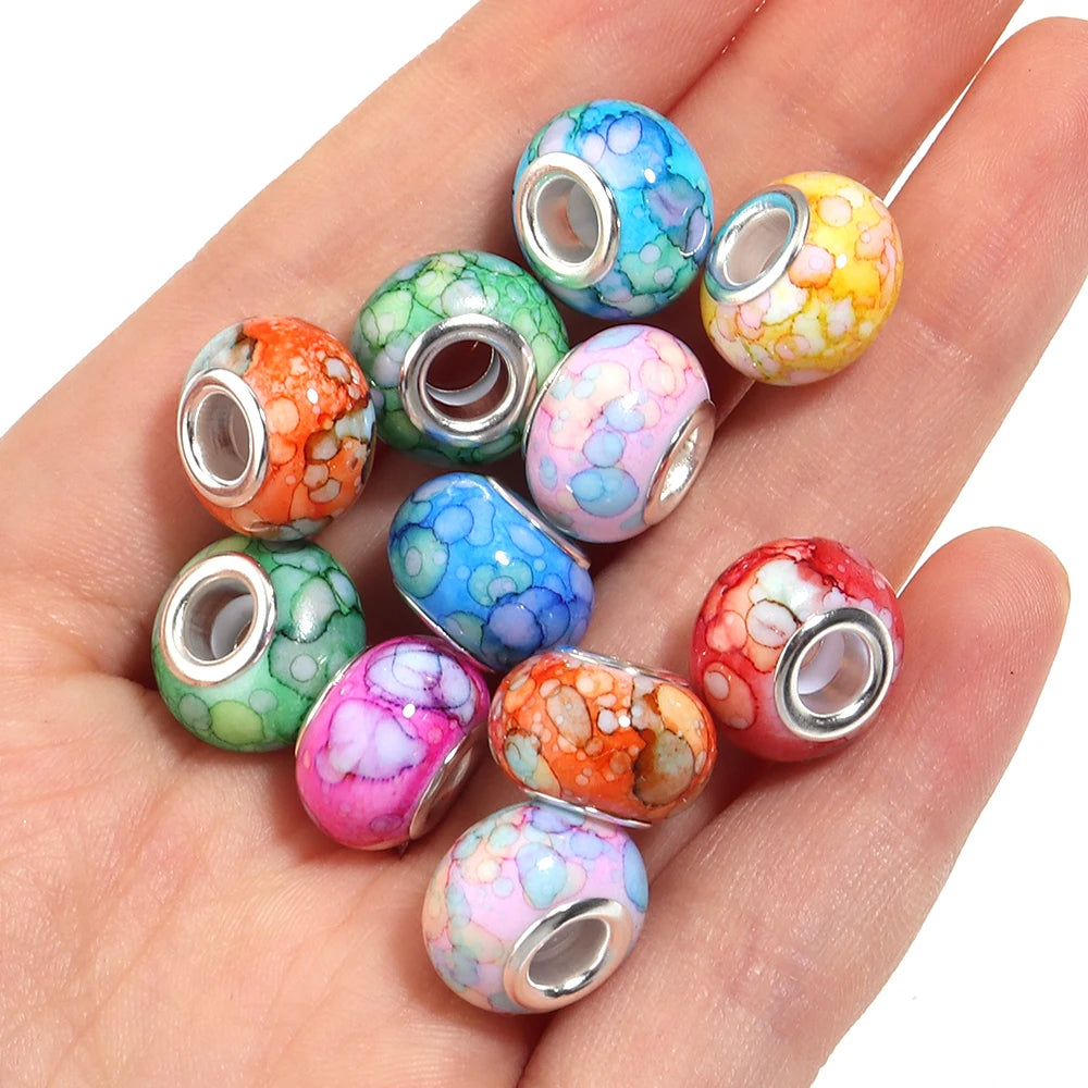 20pcs Marble Ink Acrylic European Large Hole Spacer Beads DIY Acrylic Spacer Beads PLUSH