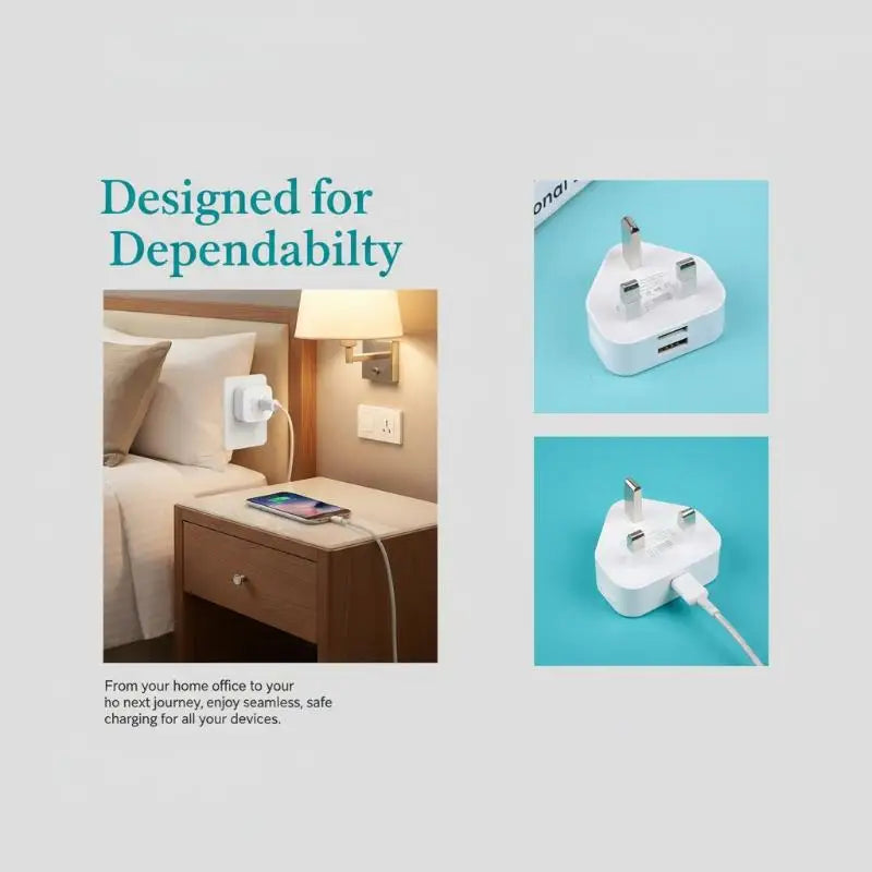 UK 3-Pin USB Wall Charger Adapter – 1 & 2 Ports | 5V 2.1A USB Wall Charger PLUSH