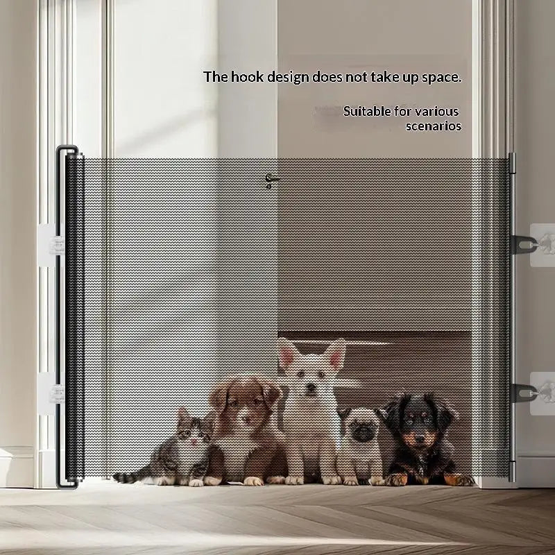 Retractable Pet Gate – No-Drill Mesh Fence for Dogs & Baby Retractable Pet Gate PLUSH