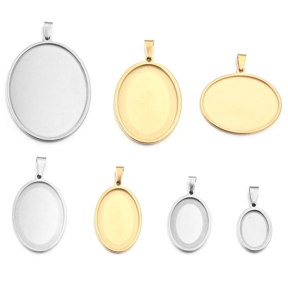 Stainless Steel Oval Bezel Pendant Trays | Cabochon Setting 2-5pcs Pendant Bezel Tray PLUSH