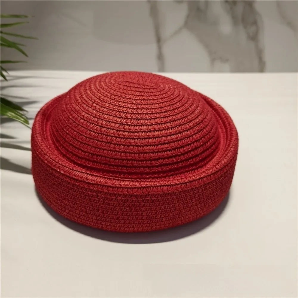 Vintage Wide Brim Woven Straw Sun Hat – Painter Beret Style Woven Straw Hat PLUSH Red