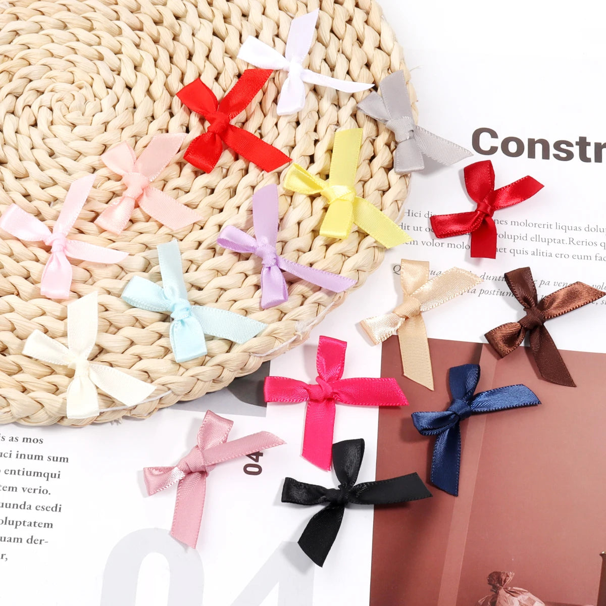 50pcs Satin Ribbon Bows 3.5x4cm – Colorful DIY Craft Decor Ribbon Bows PLUSH