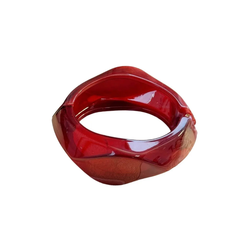 Irregular Acrylic Cuff Bangles – Colorful Vintage Open Design Acrylic Cuff Bangle PLUSH Red