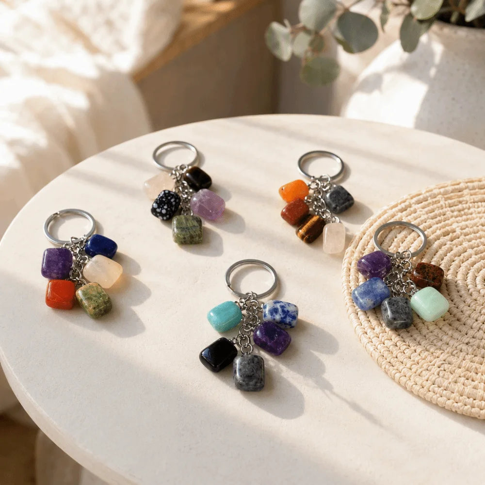 12 Constellation Zodiac Keychain | Polished Stone Birthstone Charm Zodiac Keychain PLUSH