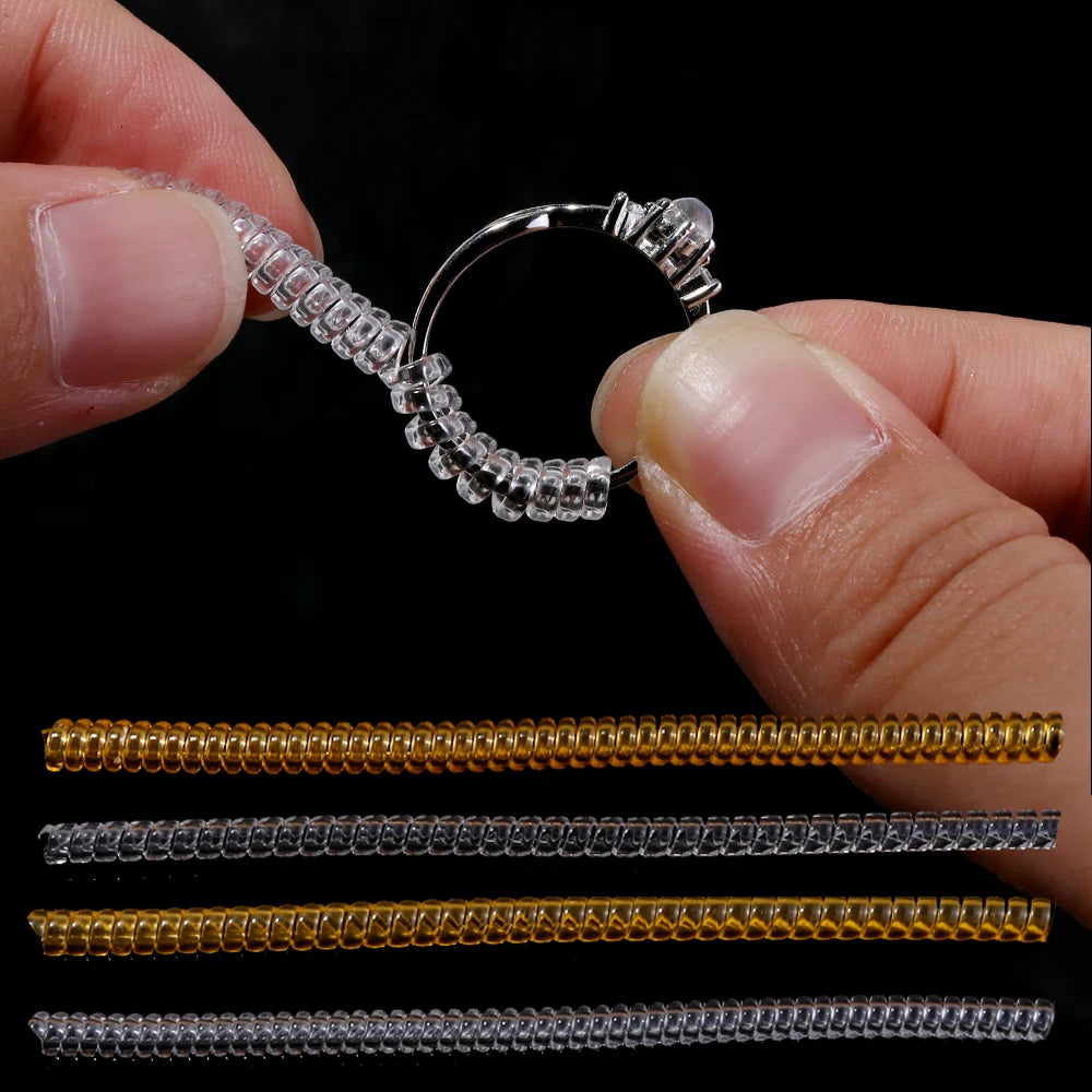 10pcs Plastic Spiral Ring Size Adjuster – Transparent & Gold Ring Size Adjuster PLUSH