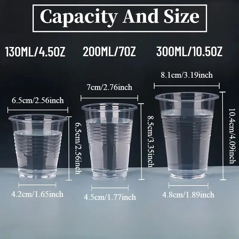 Clear Disposable Plastic Cups 130/200/300ml – 50 or 100 Pack Disposable Cups PLUSH