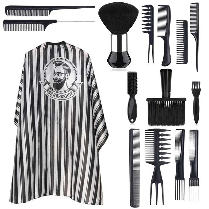 Salon Barber Cape Set 11/15pcs – Cloak, Brush & Comb Barber Cape Set PLUSH 15pcs set C