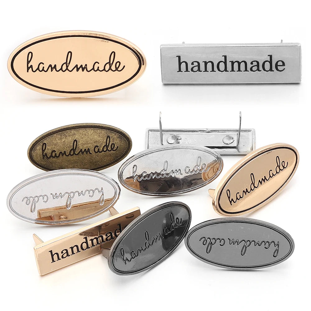 Vintage Metal "Handmade" Label Tags Oval & Rectangle – 2pcs Sewing Label Tags PLUSH