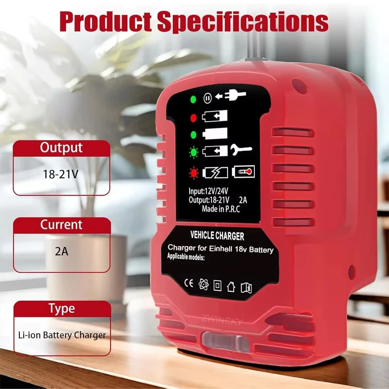 ZWINCKY 2A Car Charger for Einhell 18V Lithium – DC 12V/24V Vehicle Battery Charger PLUSH