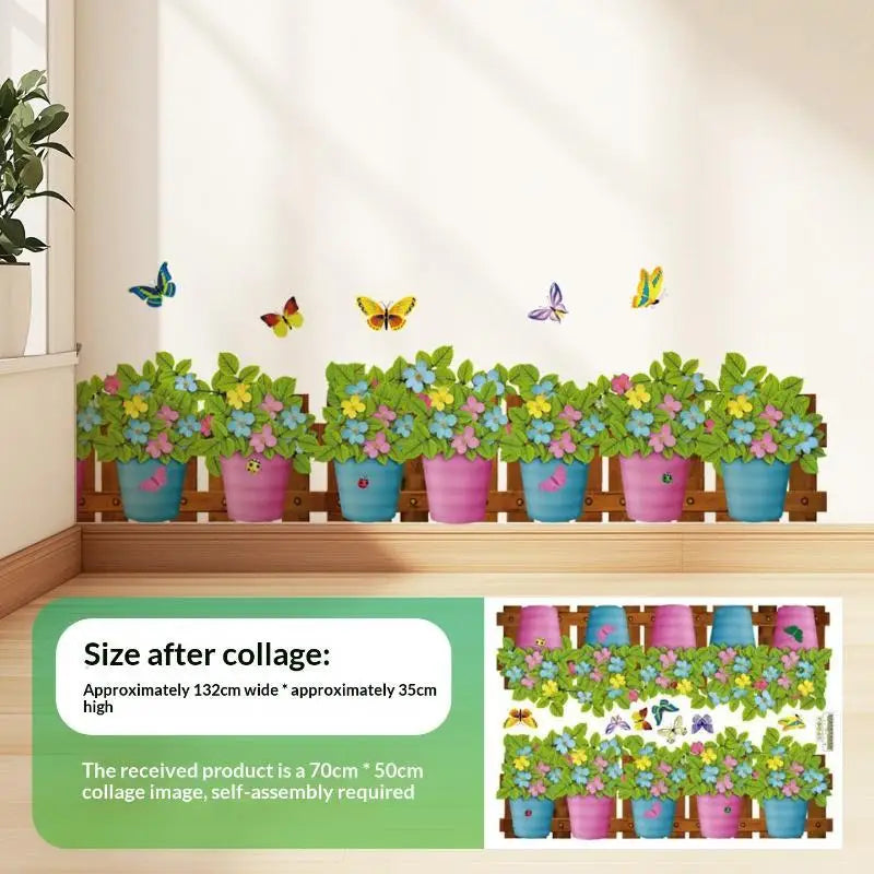 Pastoral Flower & Butterfly PVC Wall Stickers – Baseboard Decals Wall Border Sticker PLUSH F size1