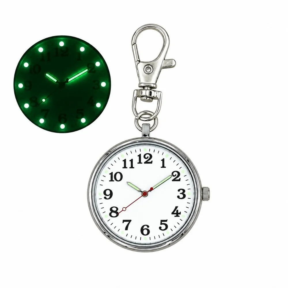 Vintage Luminous Pocket Watch Mini Quartz Keychain Clock Pocket Watch PLUSH Silver