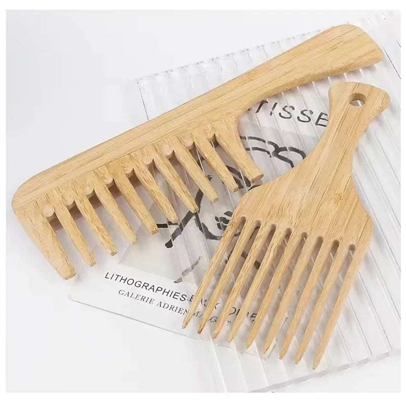 Solid Wood Wide Tooth Comb Set – Natural Hair Styling Combs Wood Hair Comb Set PLUSH