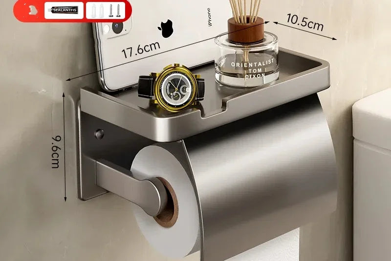 Wall Mounted Toilet Paper Holder Box – Waterproof Aluminum Toilet Paper Holder PLUSH A