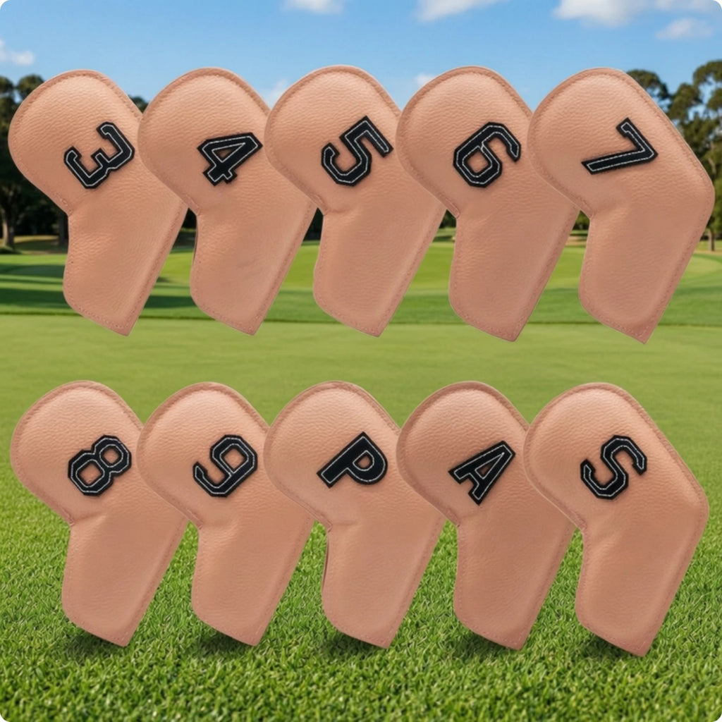 10-Piece Waterproof Golf Iron Head Covers – Padded PU Leather Golf Iron Head Covers PLUSH Nude
