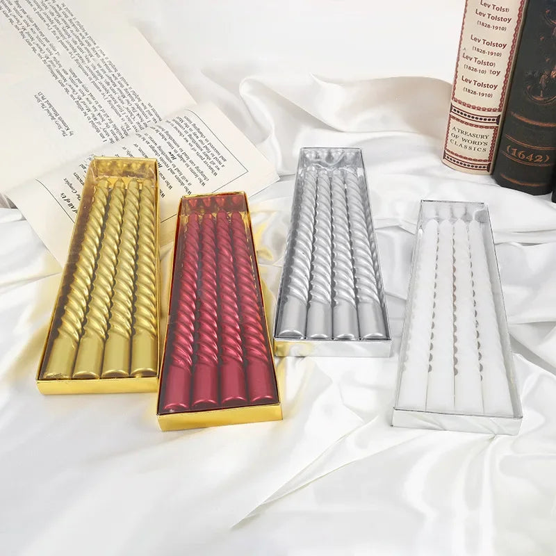 Spiral Taper Candles Gold Silver White Red – Party & Wedding Decorative Taper Candles PLUSH