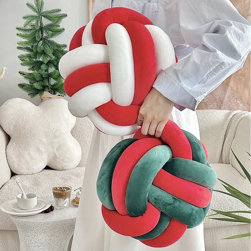 Handmade Dual-Tone Knotted Ball Pillow – Soft Fluffy Cushion Decorative Cushion PLUSH