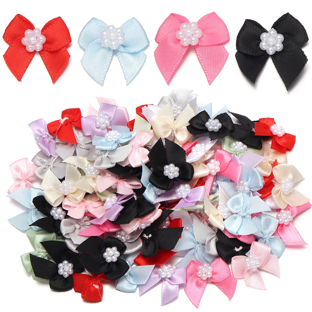 20pcs Pearl Satin Ribbon Bows – DIY Hair & Gift Decor Ribbon Bows PLUSH