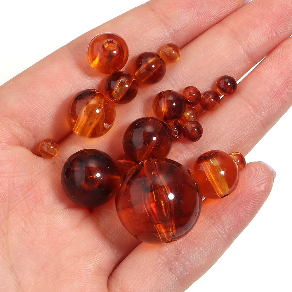 Amber Acrylic Round Beads 6–20mm DIY Jewelry | 10–200pcs Acrylic Jewelry Beads PLUSH