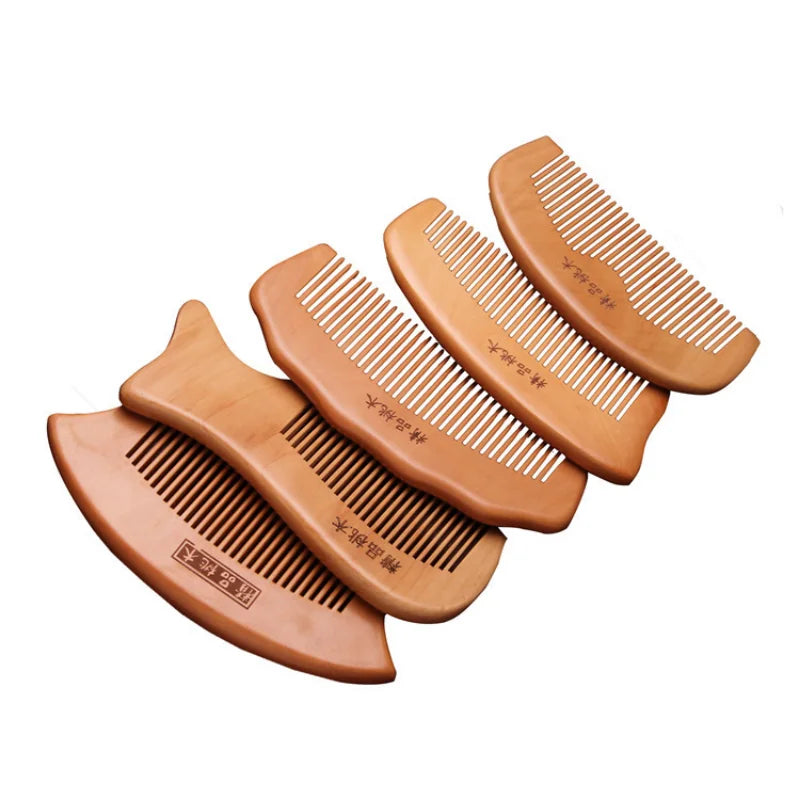 Natural Peach Wood Engraved Massage Comb – Anti-Static Hair Wooden Hair Comb PLUSH