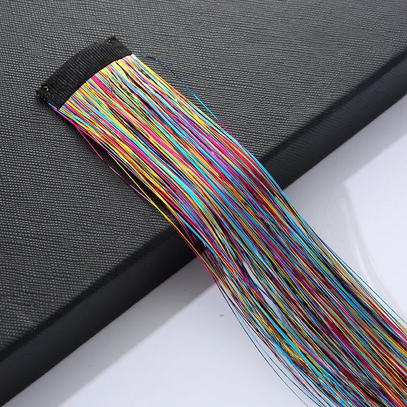 120 Strands Rainbow Hair Tinsel Sparkle Silk Extensions 100cm Hair Tinsel Extensions PLUSH with clip NO.37