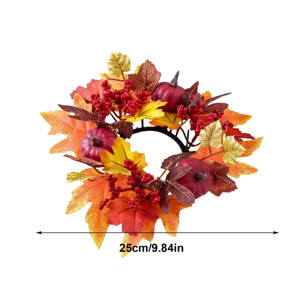 Fall Candle Ring Wreath – Maple Leaves, Pumpkins & Berries Candle Ring Wreath PLUSH B No Candles