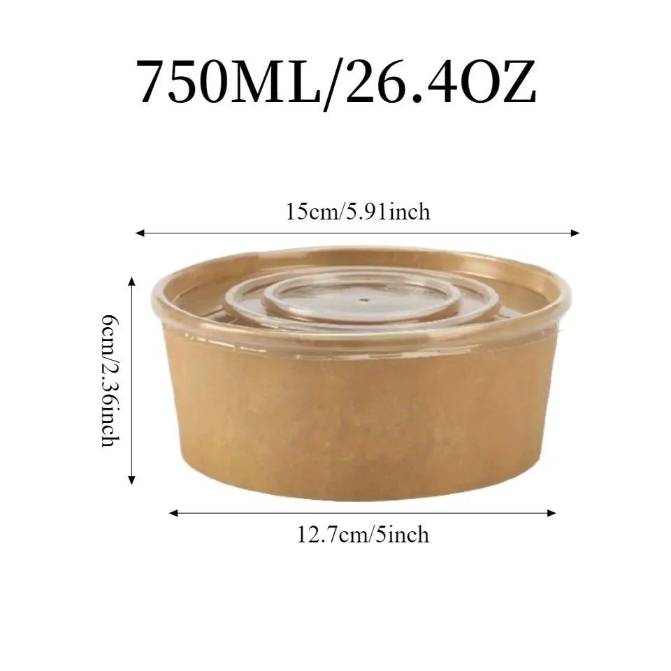 Disposable Kraft Paper Bowls with Lids 10/20PCS | Food Containers Disposable Food Bowls PLUSH 750ML-with Lid 20PCS