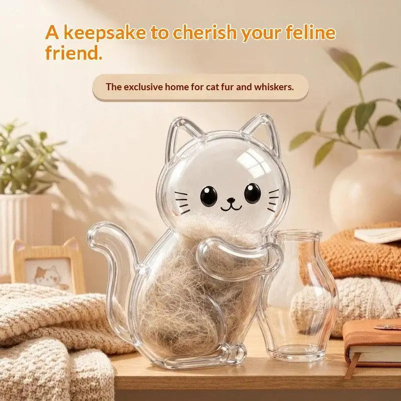 Cat-Shaped Pet Fur Keepsake Storage Capsule Set | Transparent Pet Keepsake Jar PLUSH