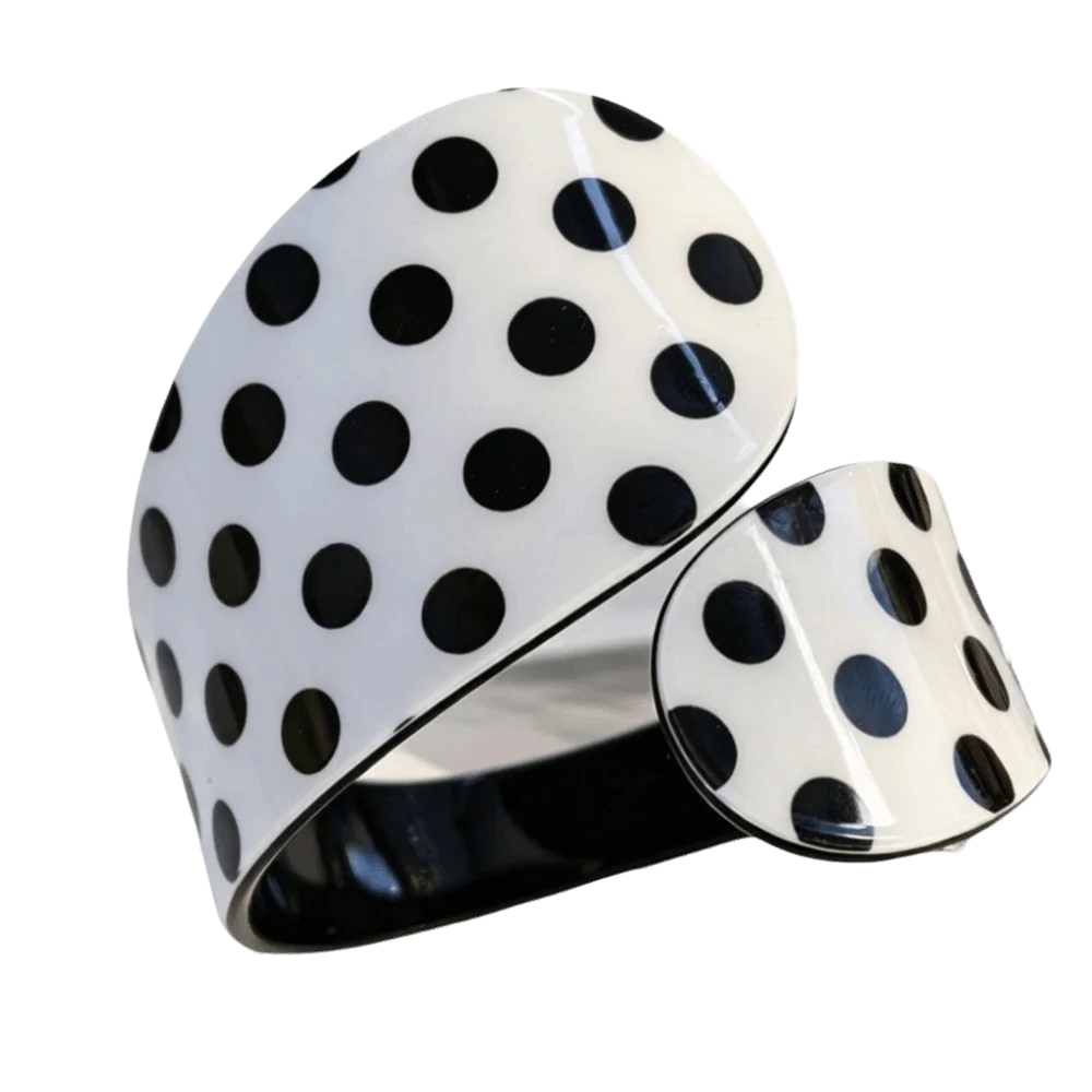 Black & White Polka Dot Acrylic Open Cuff Bangle Acrylic Cuff Bangle PLUSH A