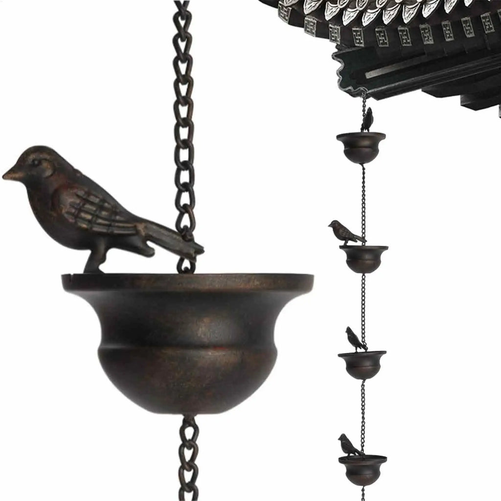 Metal Bird Rain Chain for Gutters – 7.87 ft Dark Bronze Decorative Rain Chain PLUSH