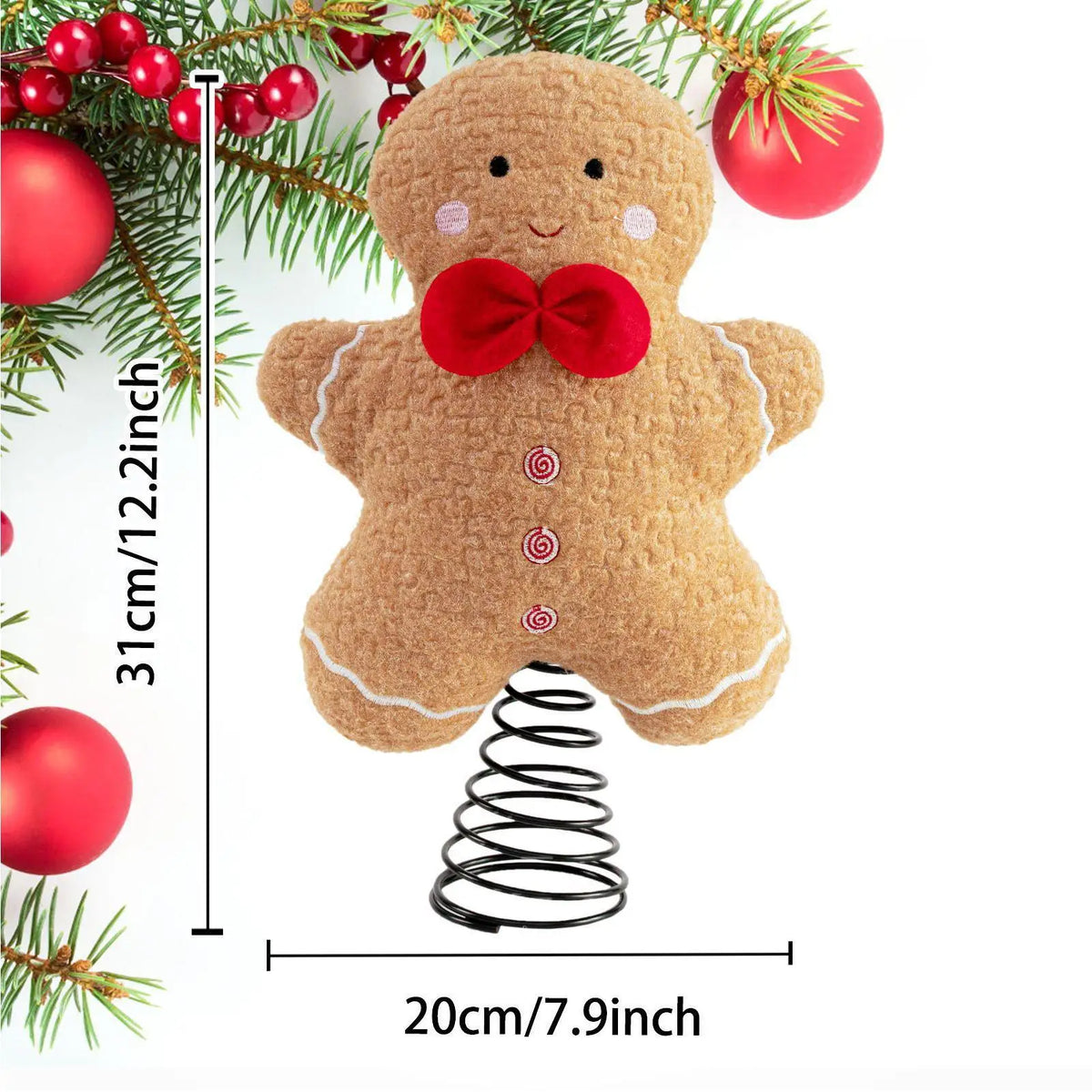 Plush Gingerbread Man Christmas Tree Topper – 12" Holiday Decor Christmas Tree Topper PLUSH