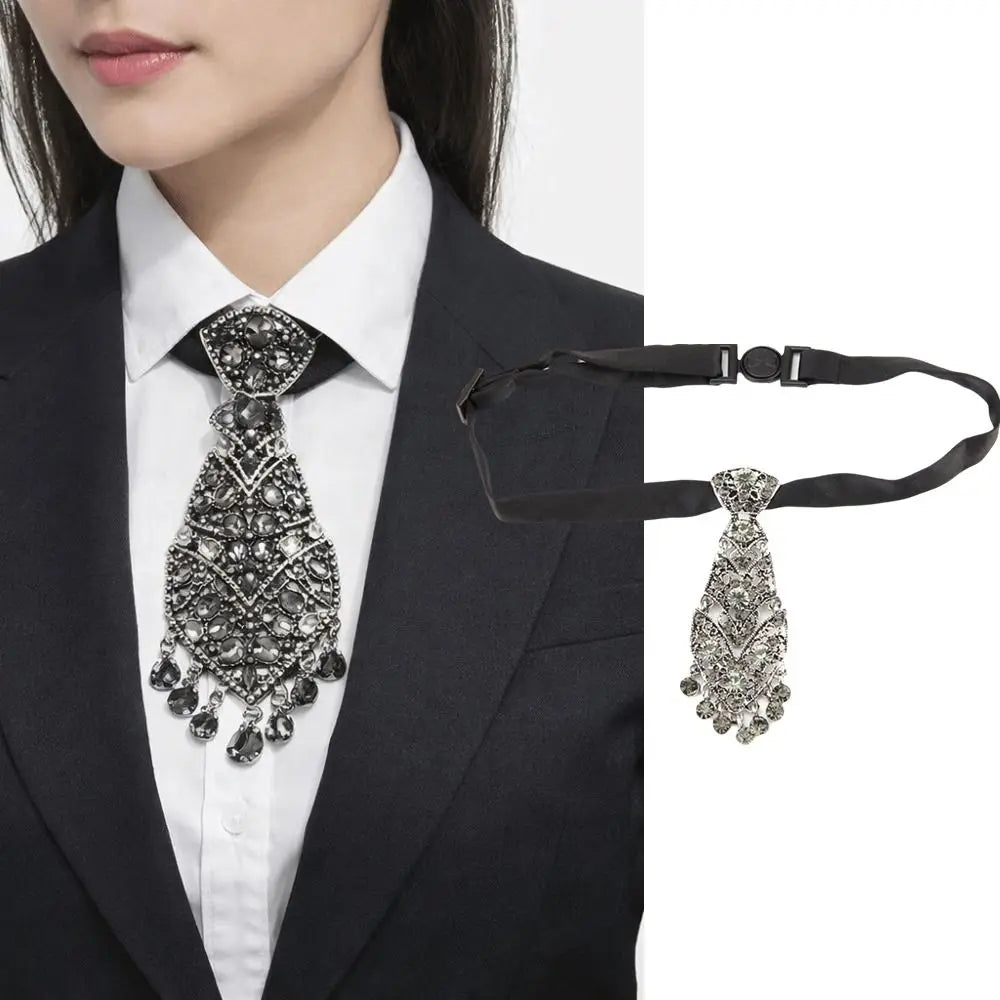 Rhinestone Crystal Necktie – Adjustable Tassel Formal Tie Rhinestone Necktie PLUSH