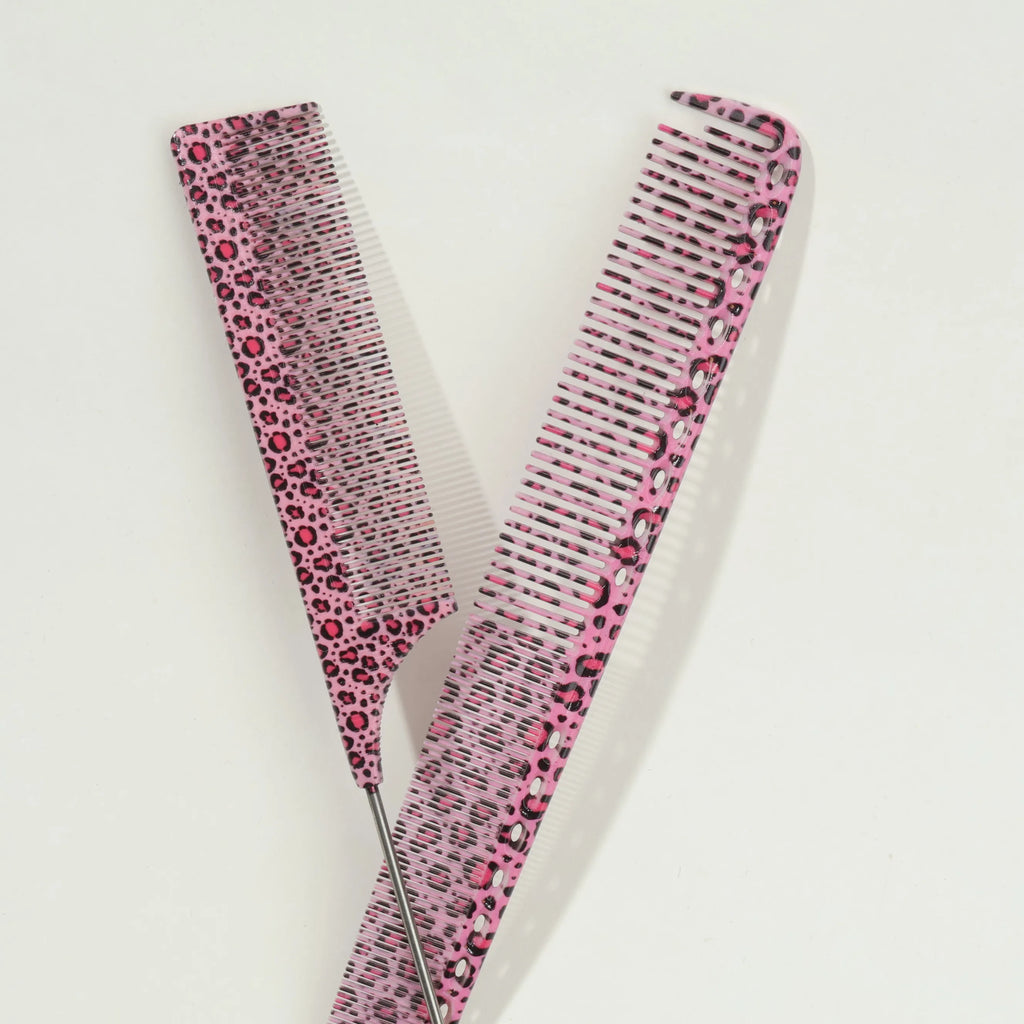 Leopard Pattern Hair Combs Set – Tail & Smooth Comb, All Hair Hair Comb Set PLUSH