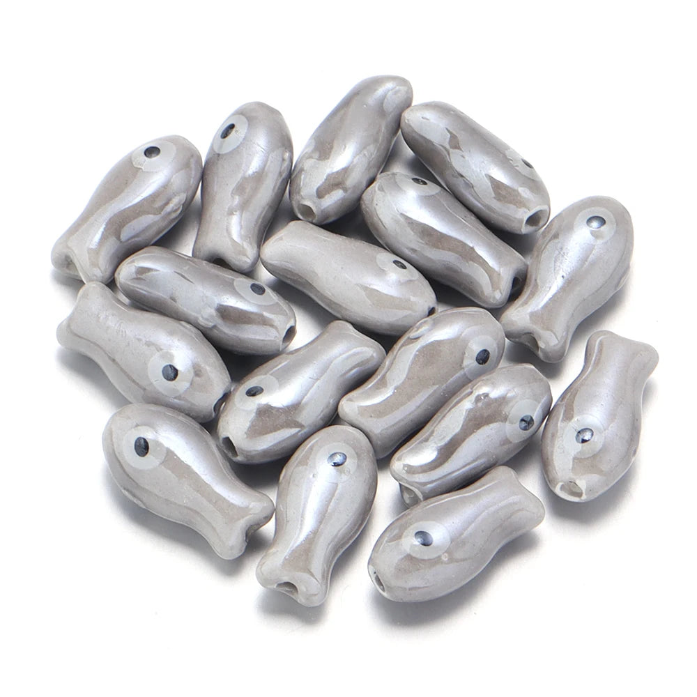 10pcs Fish Shape Ceramic Beads 10x20mm – DIY Jewelry Making Ceramic Jewelry Beads PLUSH Grey