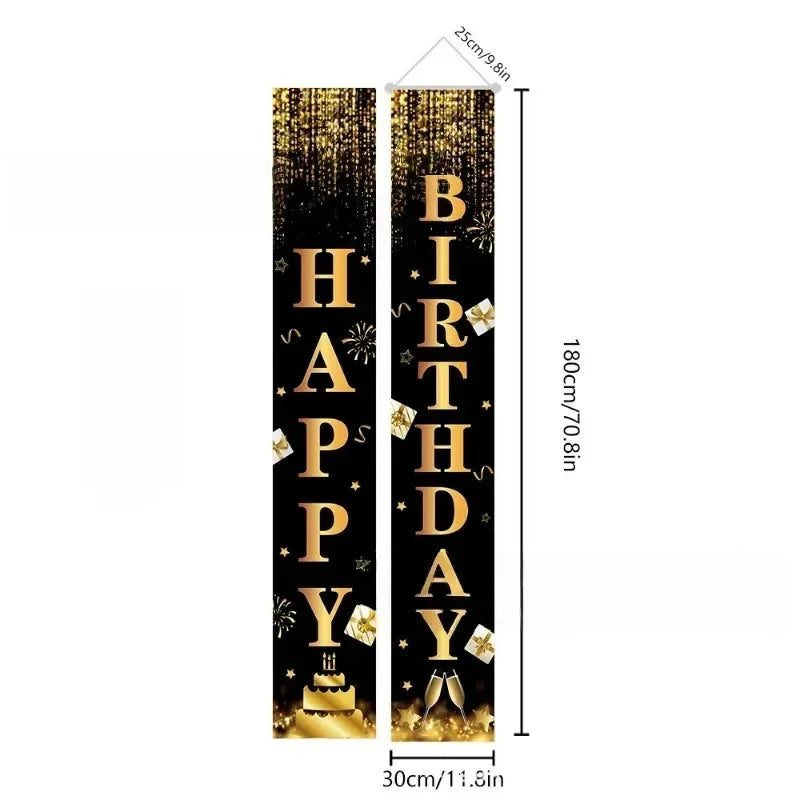 Birthday Door Banner Pair Black Gold – Indoor & Outdoor Decor Party Door Banner PLUSH Polyester Set 3 1