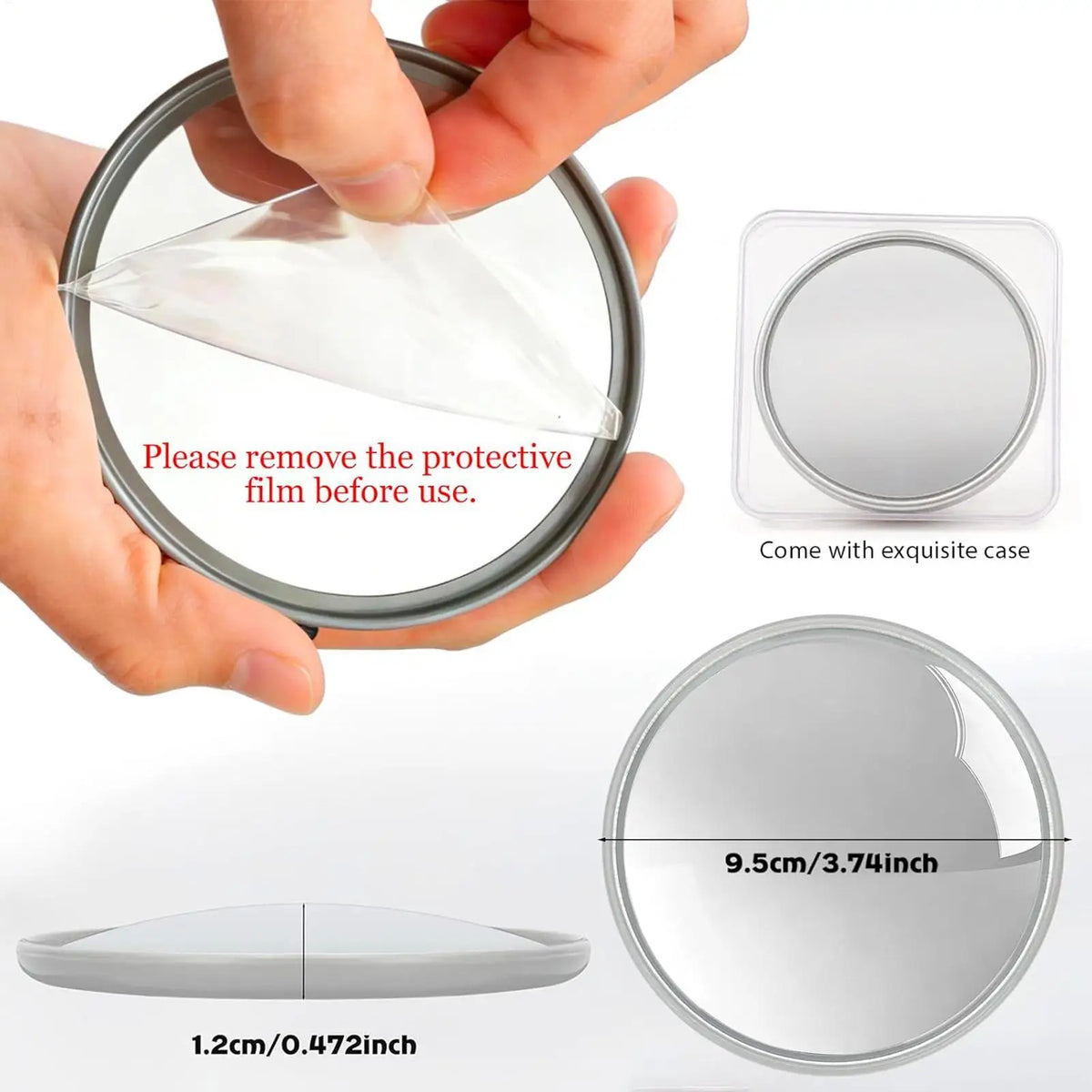 9.5cm Portable Convex Wide-Angle Mirror for Travel & Selfies Photography Mirror Tool PLUSH