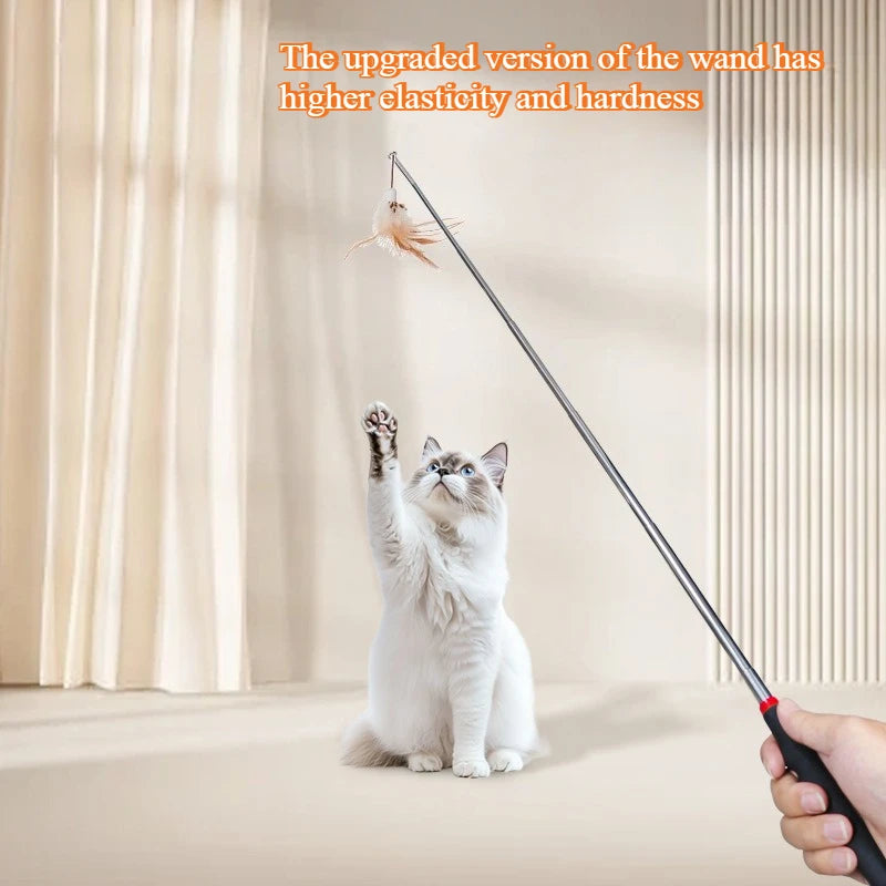 Retractable Feather Wand Cat Toy – Interactive Teaser Stick Interactive Cat Toy PLUSH