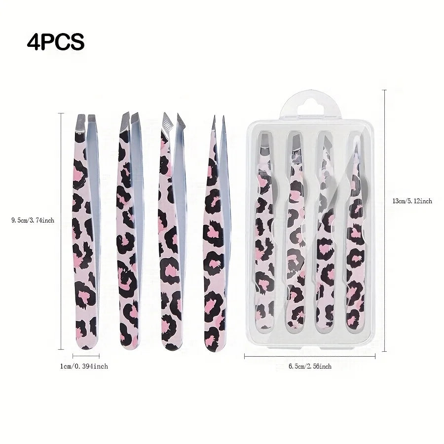 Stainless Steel Eyebrow Tweezers Set 4 Pcs | Precision Kit Eyebrow Tweezers Set PLUSH