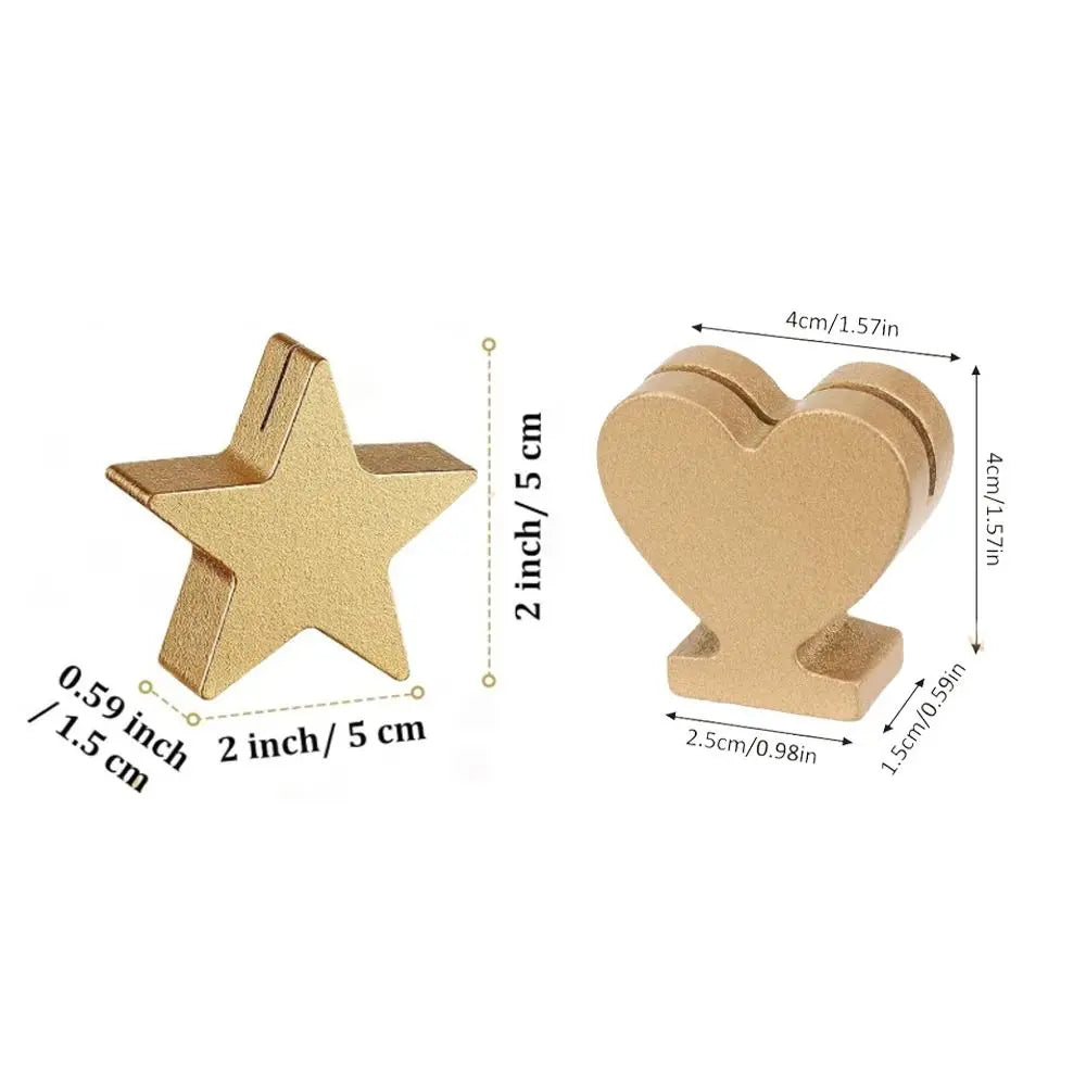 12pcs Gold Wooden Star & Heart Table Number Card Stands Table Card Stands PLUSH
