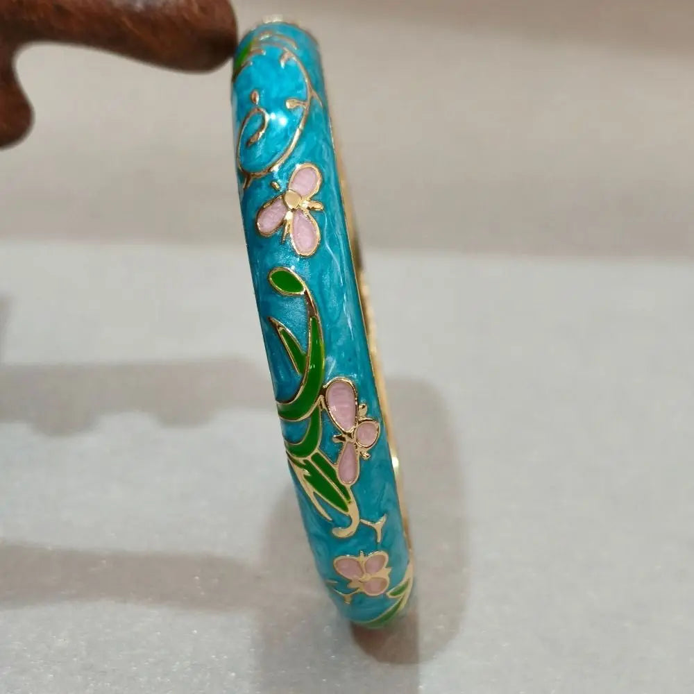 Enamel Peony Filigree Bangle – Vintage Cloisonné Bracelet Enamel Bangle PLUSH