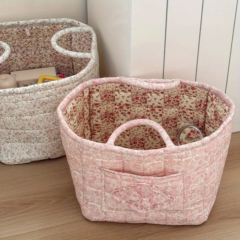 Foldable Floral Cotton Storage Basket – 4 Colors | 32x26x25cm Foldable Storage Basket PLUSH