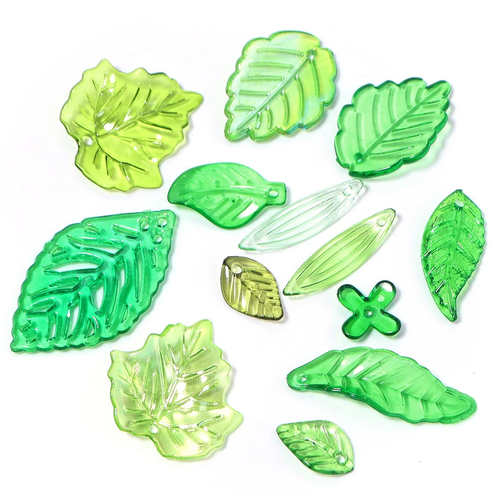 Green Leaf Acrylic Spacer Beads 50-200pcs | DIY Jewelry Making Acrylic Spacer Beads PLUSH