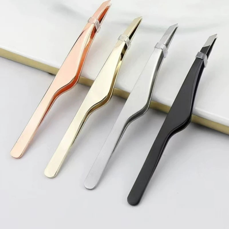 Stainless Steel Slant Tip Tweezers – Eyebrow & Lash Tool Makeup Tweezers PLUSH