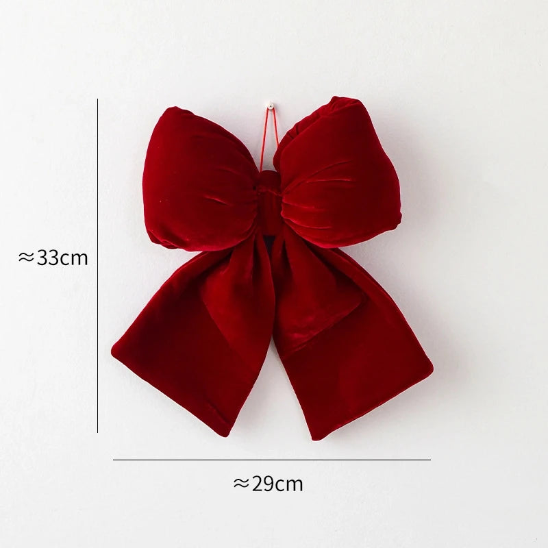 Fluffy Velvet Christmas Bow Ornaments 6pcs – 3D Holiday Decor Christmas Tree Ornament PLUSH wine red 33X29cm As pictured