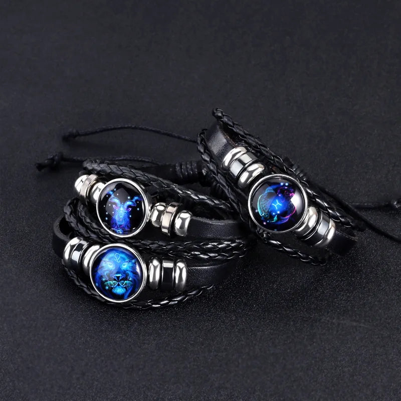 Glow in the Dark Zodiac Constellation Bracelet | Braided Rope Charm Bracelet PLUSH