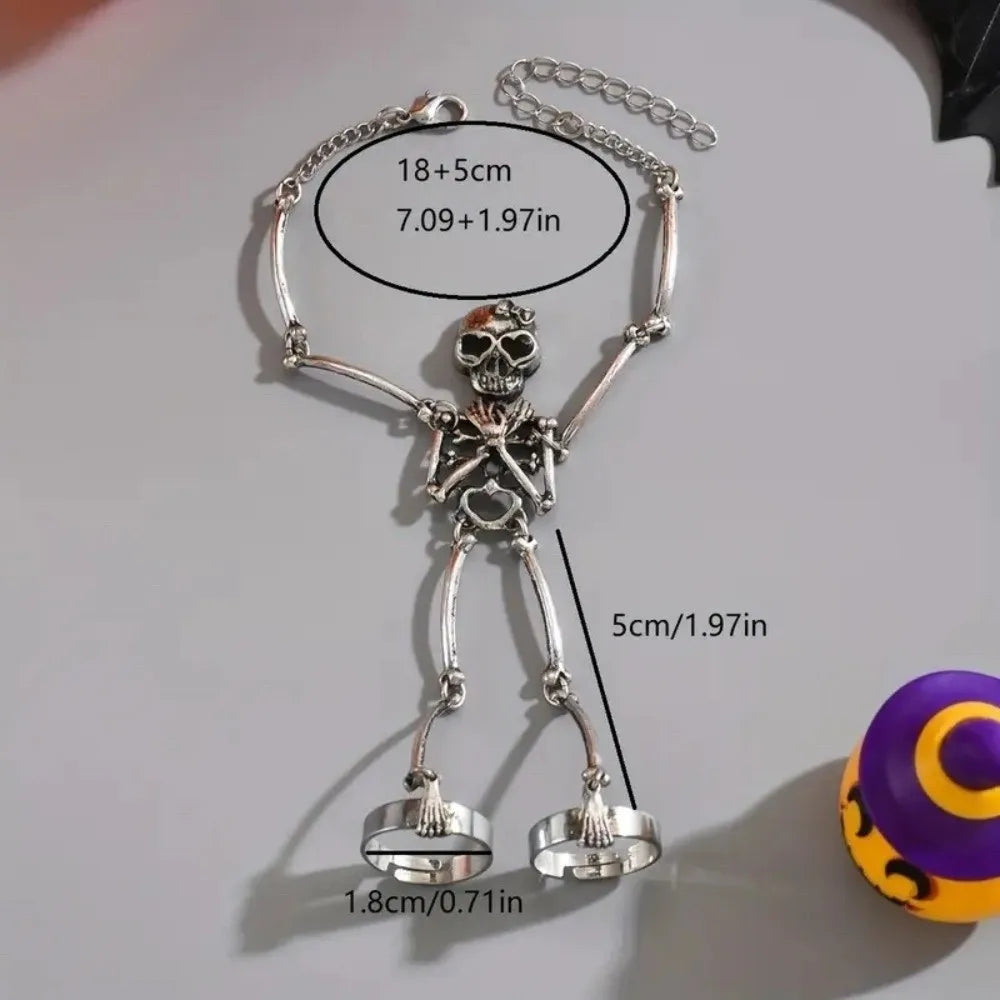 Skeleton Hand Bracelet – Alloy Skull Finger Ring Chain Fashion Bracelet PLUSH