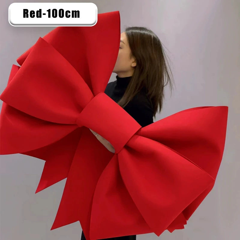 Large Decorative Bow – Christmas Tree Topper, Door & Party Décor Decorative Bow PLUSH Red 100cm 1PC